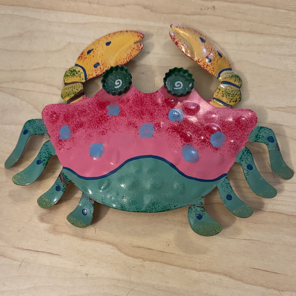 Colorful Metal Crab Wall Decor - Pink, Teal & Yellow